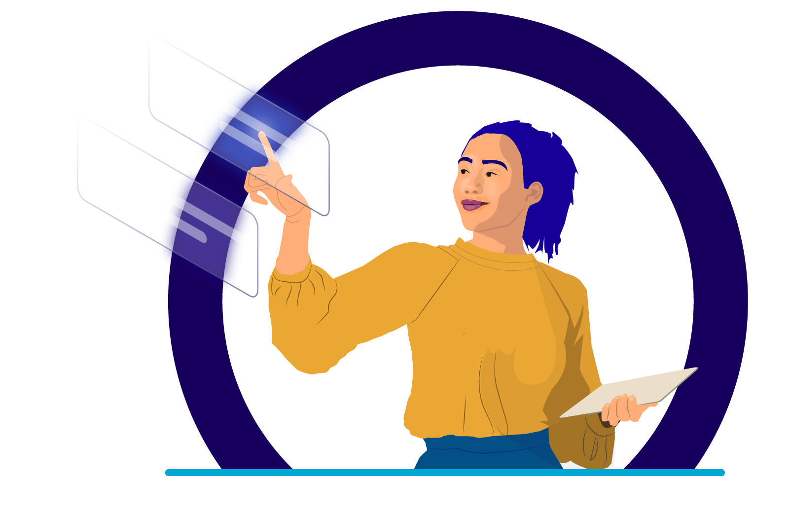 Illustration of woman touching the screen