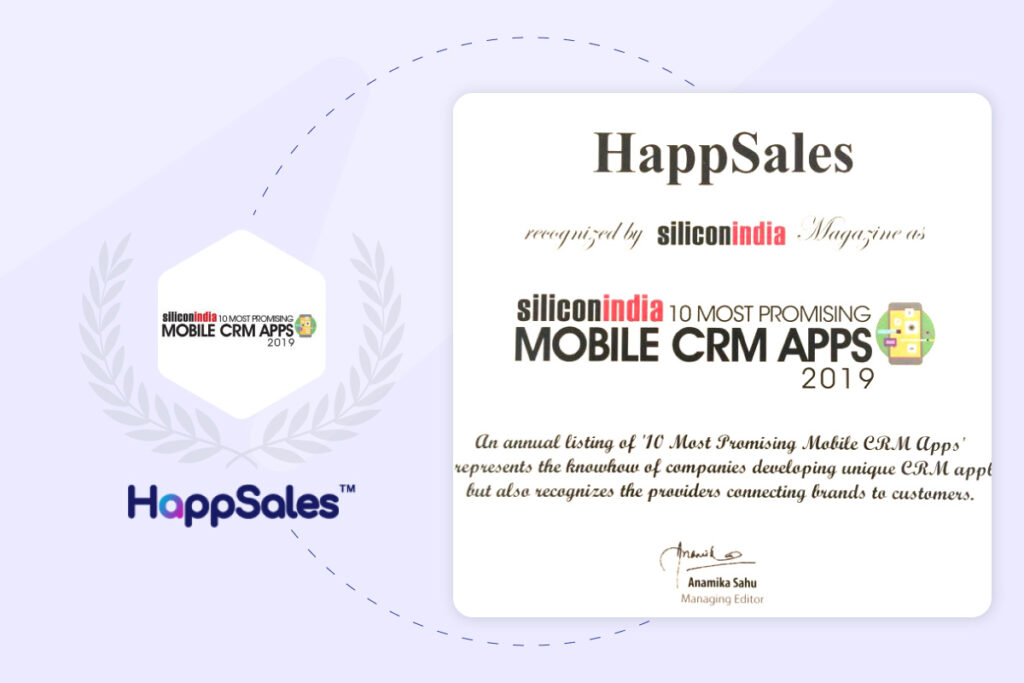 Silicon India Best CRM Apps certificate given to HappSales
