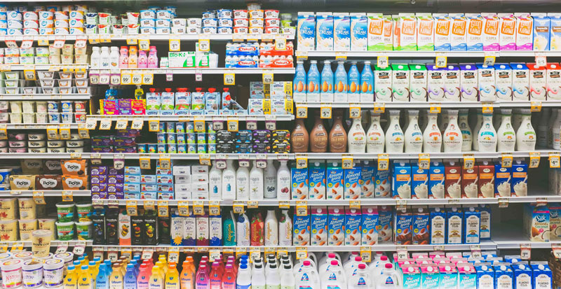 Supermarket shelves full of FMCG products